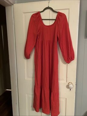 Women’s Red Long Sleeve Cotton Maxi Dress